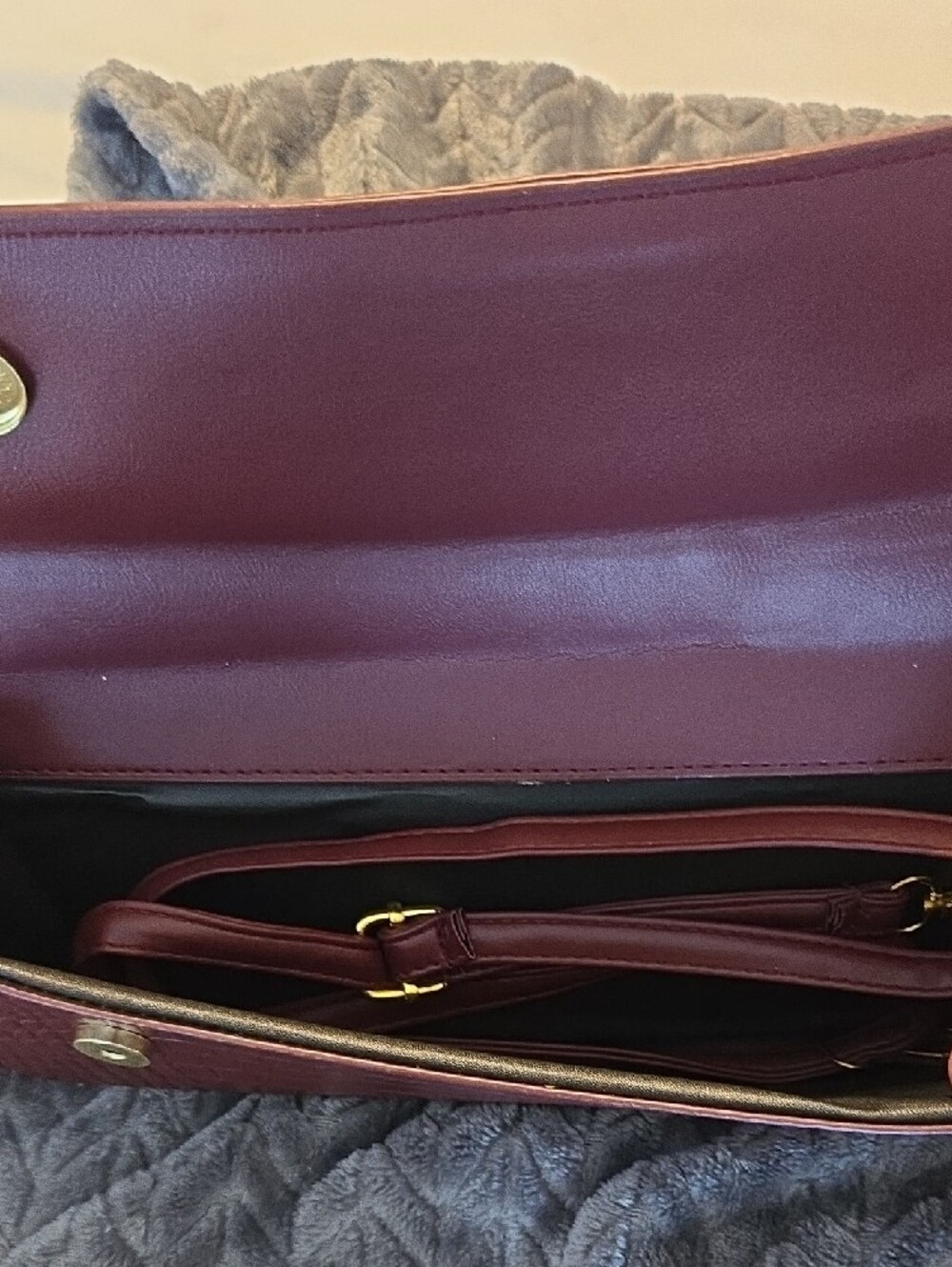 Croc-Embossed Barrel Wristlet Clutch in Deep Burgundy with Gold Hardware - Picture 5 of 7